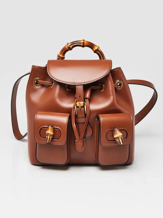 Gucci Brown Smooth Leather Bamboo Handle Small Backpack Bag main image 11